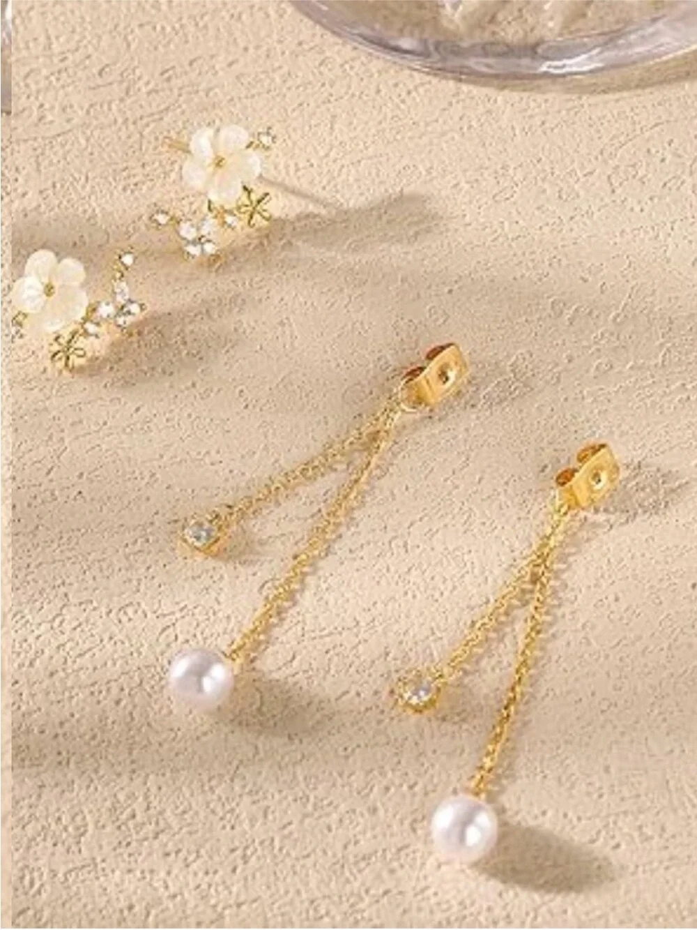 Dangle Pearl Drop Earrings Dainty Flowers Can be worn 2 ways Wedding Church Prom